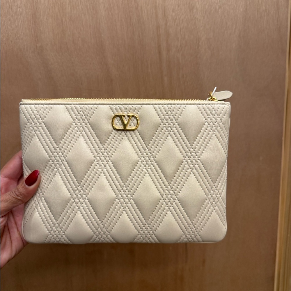 Valentino Ivory Quilted Clutch